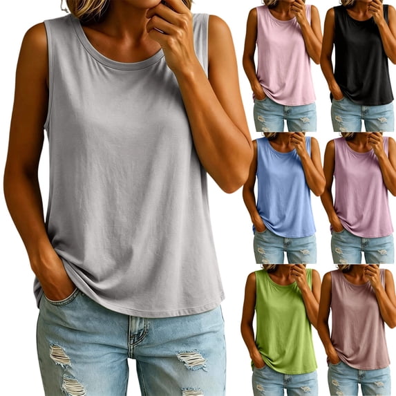 Built In Bra Tank Tops for Women Padded Sleeveless Tanks Casual Loose Lounge Summer Tops Fashion Cami Tank Tops Light Gray XL