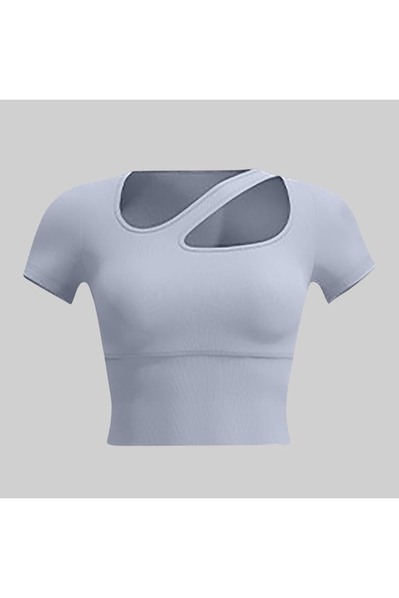 Built-In Bra Tank Tops for Women, Short Sleeve, Round Neck, Comfy Stretch Nylon Spandex, Casual Summer Top