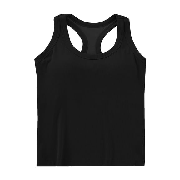 Built-In Bra Tank Tops for Women Sleeveless Round Neck Bottom T Shirt Solid Color Comfy Summer Travel Going Out Tops