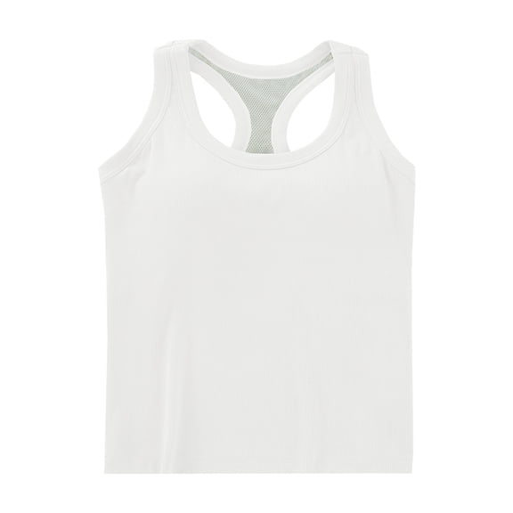Built-In Bra Tank Tops for Women Sleeveless Round Neck Bottom T Shirt Solid Color Comfy Summer Travel Going Out Tops