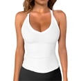 thumbnail image 1 of Built In Bra Workout Tank，Women's Shelf Bra Camisole Tops Spaghetti Strap Cami Tank Cotton Undershirts Racerback Ribbed Fitted Tank Tops White S, 1 of 7