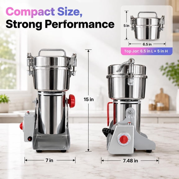 Built-In Overload Protection Food Pulverizer Machine, 1000g 3000W Swing Electric Grain Spice Grinders, Silver 304 Stainless Steel Dual Safety Latches Mill, for Dry Herbs Chili Star Anise