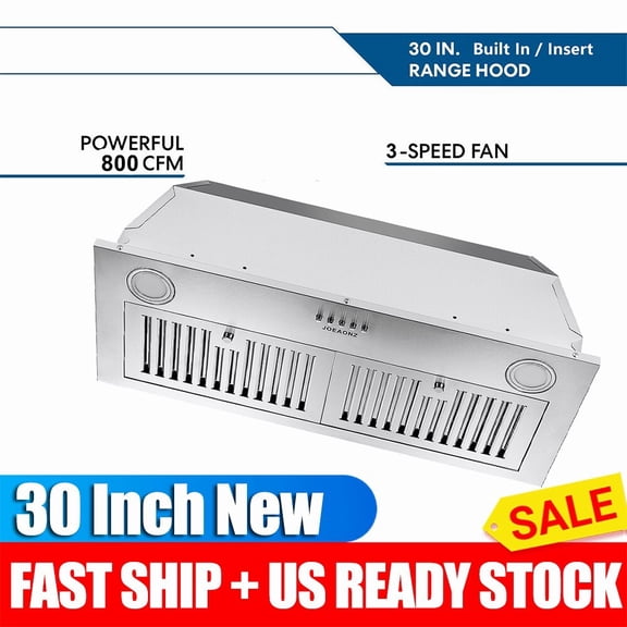 Built-In Range Hood 30inch Kitchen Insert Cooking Vent 800CFM w/LEDs 3-Speed New