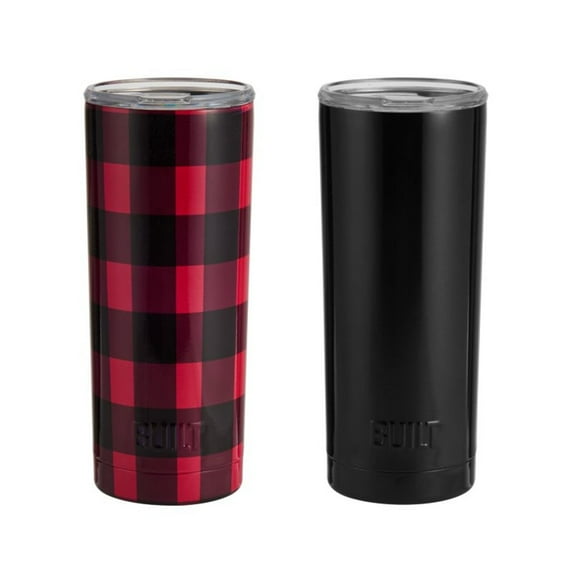 Built (Set of 2) 20-Ounce Double Wall Stainless Steel Tumblers, 20-Ounces, Buffalo Plaid and Black