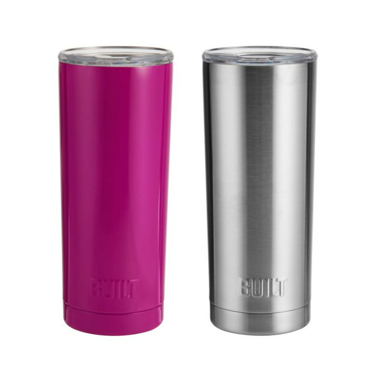 Built (Set of 2) 20-Ounce Double Wall Stainless Steel Tumblers, 20-Ounces,  Stainless Steel and Tropical Pink