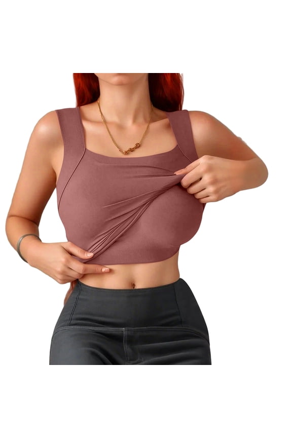 Built In Shelf Bra Tank Tops for Women Scoop Neck Summer Breathable Compression Tank Top with Removable Pads Stretchy Sports Body Shaper Ribbed Maternity Camisole Red M