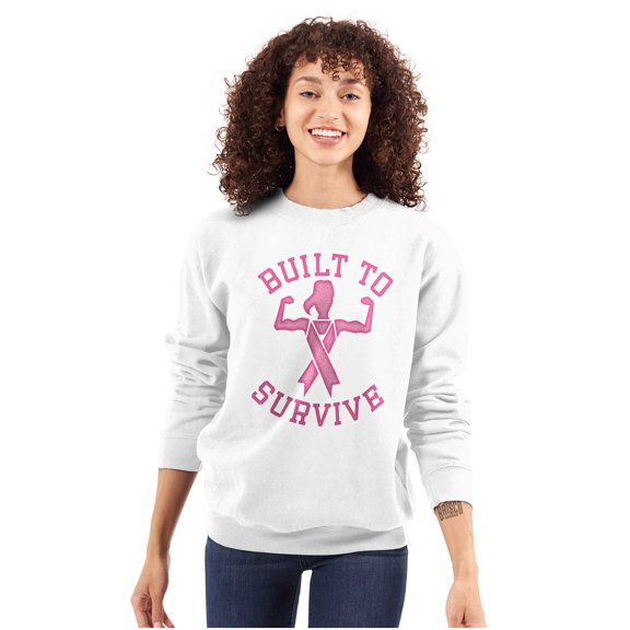 Built Survive Breast Cancer Awareness Women Crewneck Sweatshirt Brisco Brands S