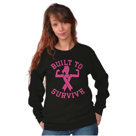 Built Survive Breast Cancer Awareness Women Crewneck Sweatshirt Brisco Brands S