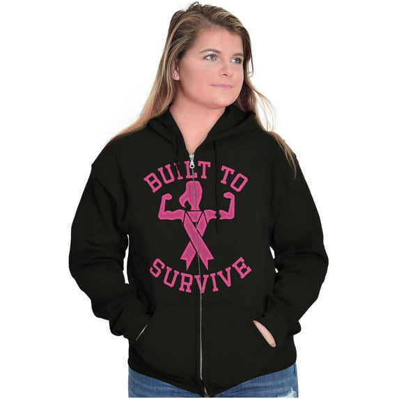 Built Survive Breast Cancer Awareness Womens Plus Size Graphic Zipper Hoodie Brisco Brands 2X