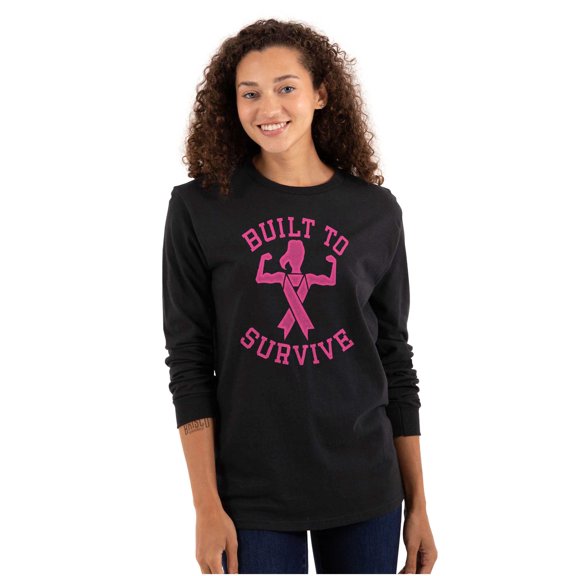 Built Survive Breast Cancer Awareness Women's Long Sleeve T Shirt Brisco Brands M