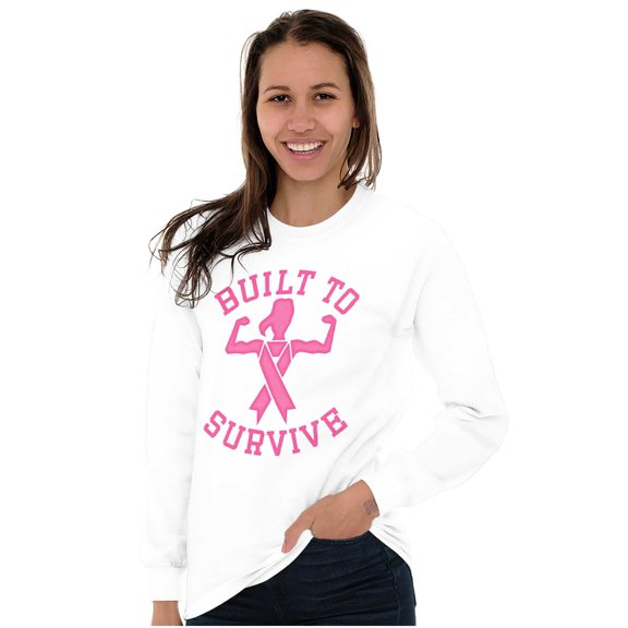 Built Survive Breast Cancer Awareness Women's Long Sleeve T Shirt Brisco Brands S