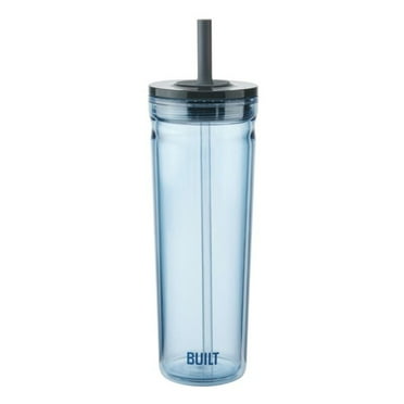 BUILT Torrent 24 oz Double-Wall Acrylic Tumbler Water Bottle with Straw, Sky Blue
