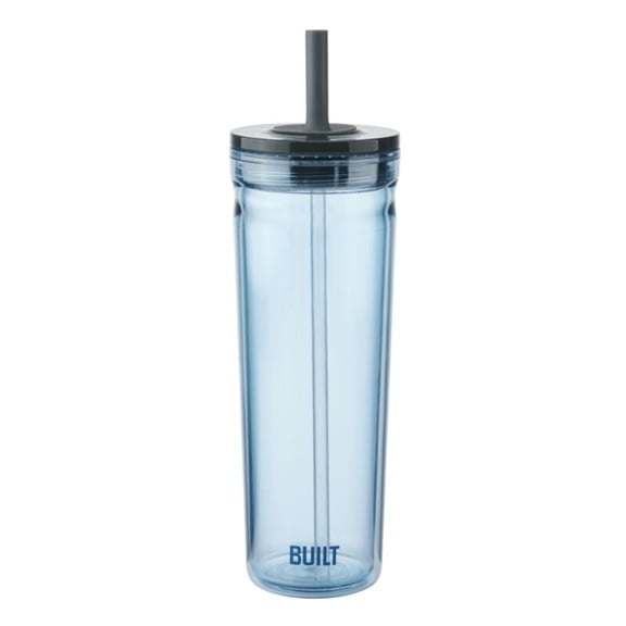 BUILT Torrent 24 oz Double-Wall Acrylic Tumbler Water Bottle with Straw, Sky Blue