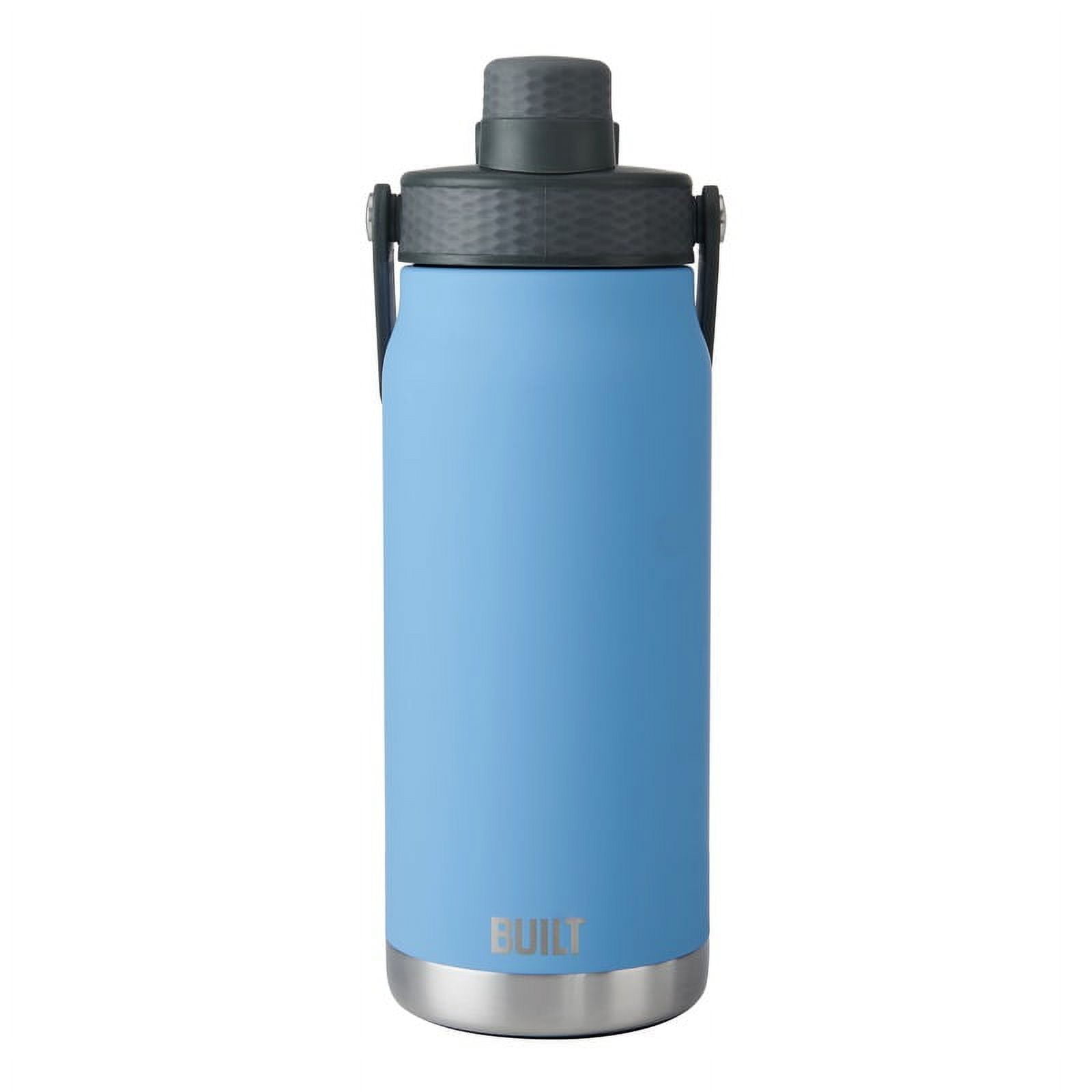BUILT Torrent 32 oz Dual Lid Double-Wall Insulted Stainless Steel Water Bottle, Sky Blue
