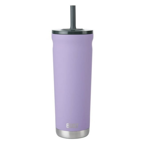 BUILT Torrent 24 oz Stainless Steel Insulated Tumbler Water Bottle with Straw and Lid, Lavender