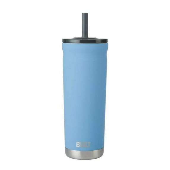 BUILT Torrent 24 oz Stainless Steel Insulated Tumbler Water Bottle with Straw and Lid, Sky Blue