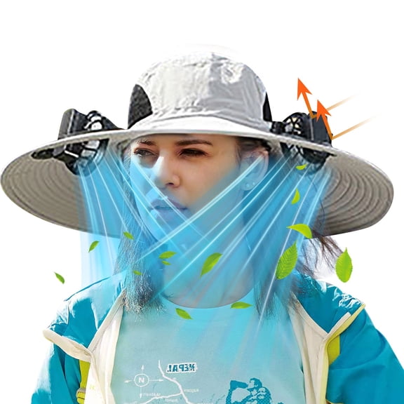 Built in Two Solar Fan Bucket Hats for Men Women Outdoor Wide Brim Sun Hat Solar & USB Charging Fishing Hats Fashion Summer Vacation Hiking Cycling Camping Solar Fan Hat UPF 50  Breathable Hat