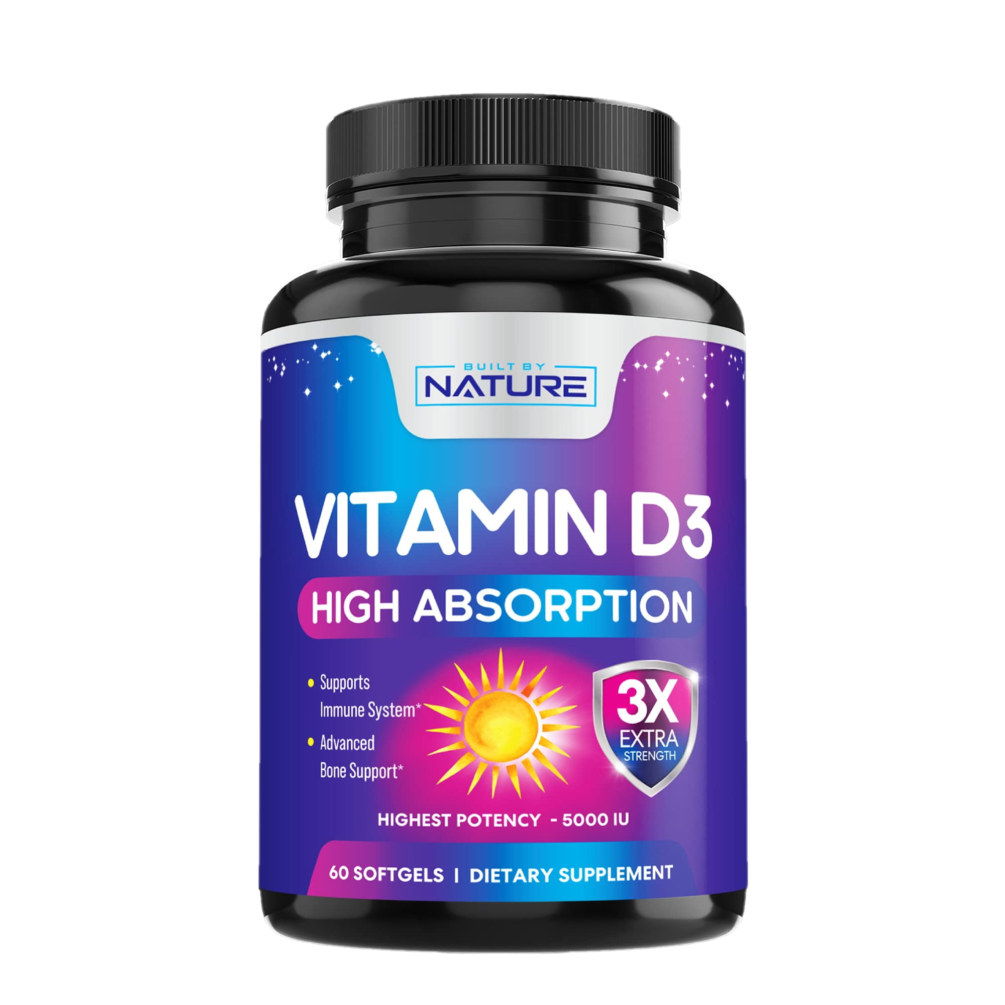 Built by Nature Vitamin D3 5000 IU (125mcg), High Absorption Vitamin D