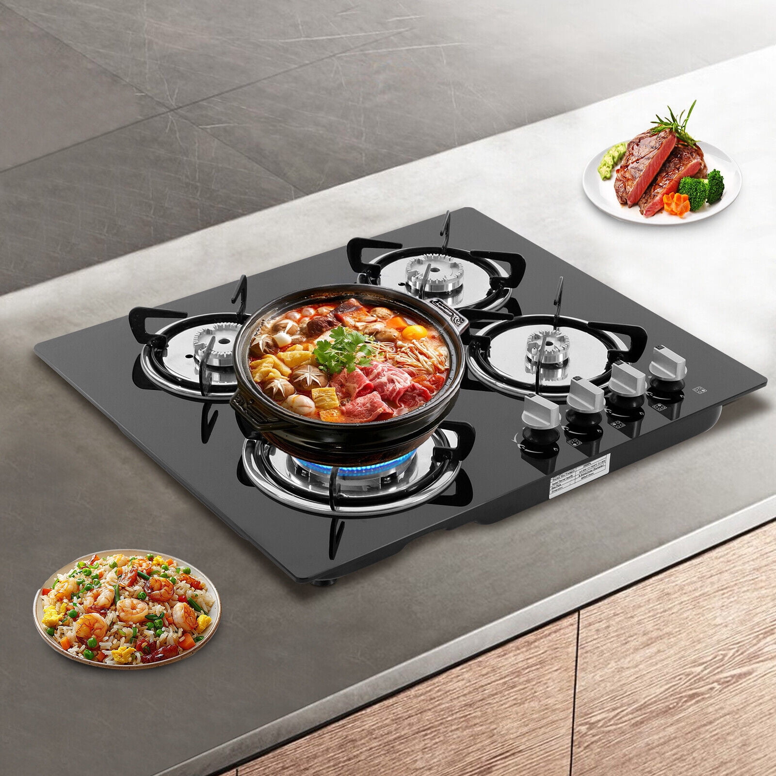 Built-in 4 Burner Gas Stove Gas Cooktop 23.2 inch Gas Stove Top Aluminum Alloy