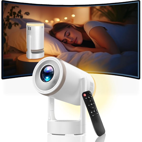 [Built-in Apps] 2-in-1 Portable Projector & LED Night Light, Smart with WiFi and Bluetooth, Supports 4K/1080P, Electric Focus/Enhanced Speaker, Home Movie for Bedroom
