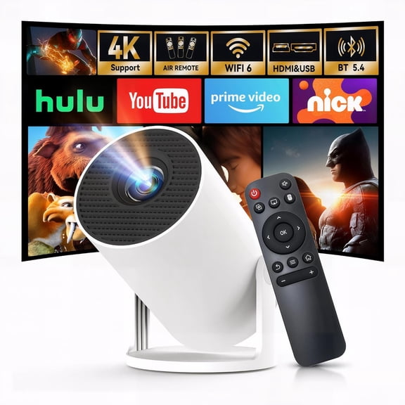 [Built-in Apps & 2026 Upgraded] Mini Projector with Wi-Fi 6 & Bluetooth 5.4, 1080P 4K Support Full HD, Auto Keystone 360 Portable Home Cinema Smart Projector for iOS/Android X1