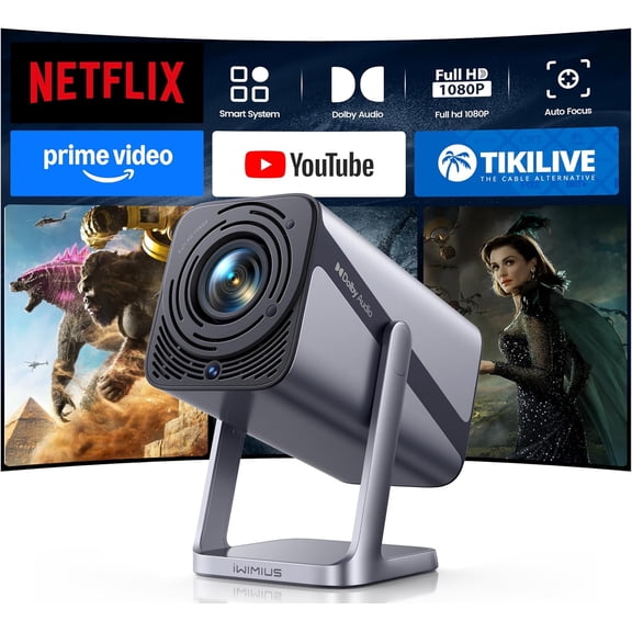 [Built-in Apps & 4K Support & Auto Focus]- Smart Projector with WiFi 6 and 2-Way Bluetooth, Dolby Audio/ Auto Keystone/Zoom,360Adjustable Stand, Mini Portable Outdoor Proyector w/ HDMI ARC