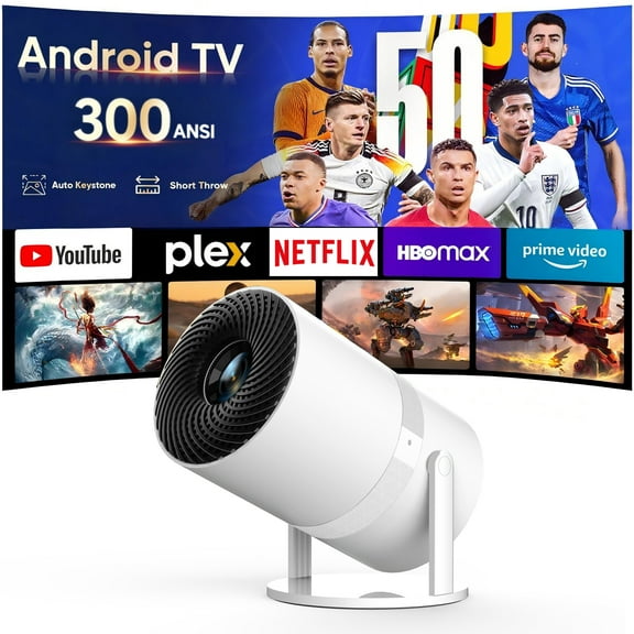 [Built-in -Apps] GKLPO Smart Mini Projector with WiFi 6 and Bluetooth, Auto Keystone Outdoor Movie Projector, Big Screen Home Portable Projector for Phone/HDMI