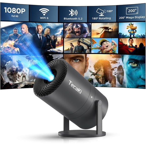 [Built-in Apps]Mini Portable Projector with WiFi and Bluetooth, Movie projector 1080P HD Supported, Auto Keystone Correction, 180° Rotatable, Compatible with TV Stick, HDMI, USB,Laptop(Grey)