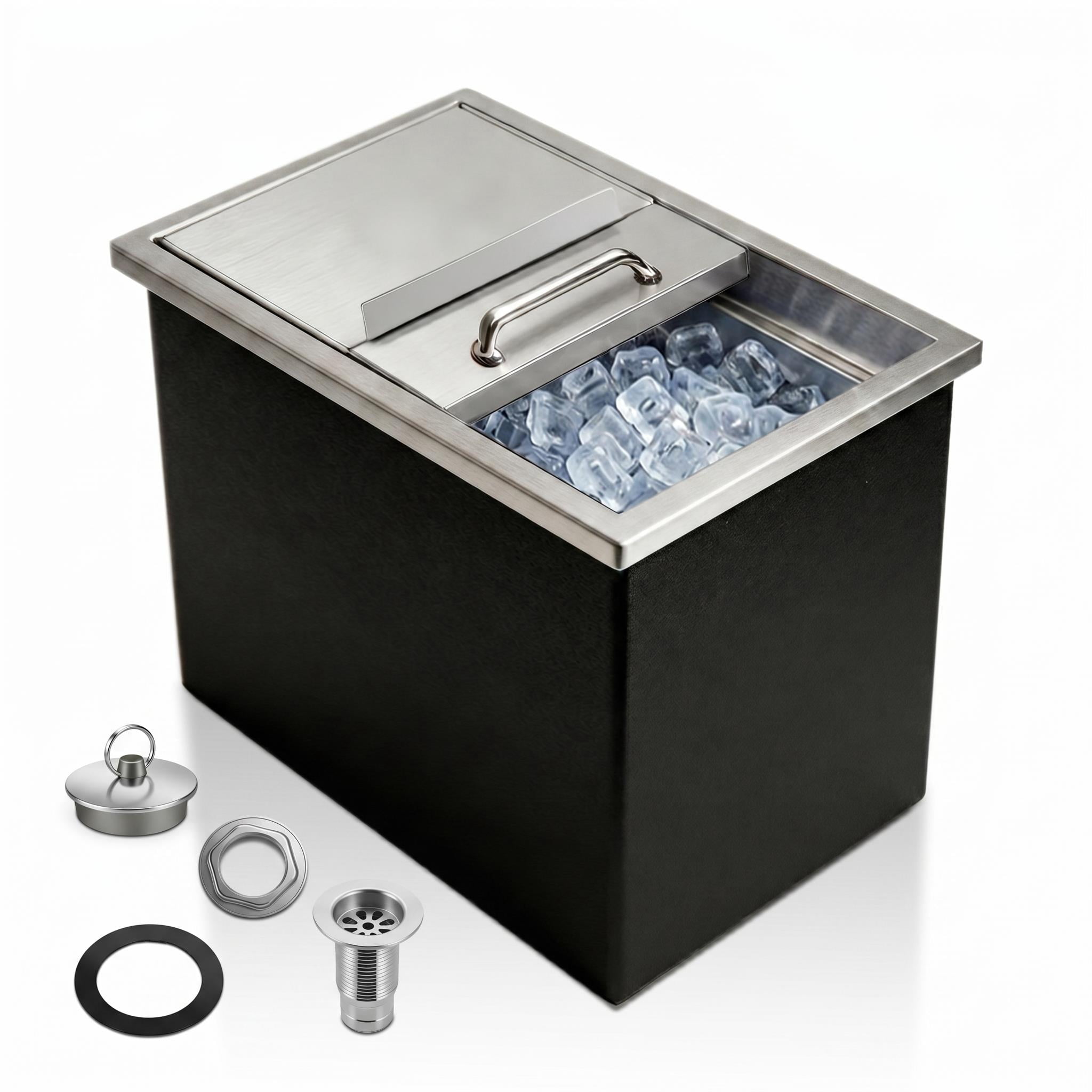 Built-in Beverage Tub, Outdoor Kitchen Ice Cooler, Insulated Ice Chest, 52l Stainless Steel With Drain 18in×12in×15in for Patio Bar, Backyard BBQ