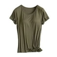 thumbnail image 1 of Built-in Bra T-Shirt for Women - Padded Active Tops with Short Sleeves - Soft Pajama/Casual Shirts for Workout/Yoga - Sizes M-XXXL, 1 of 4