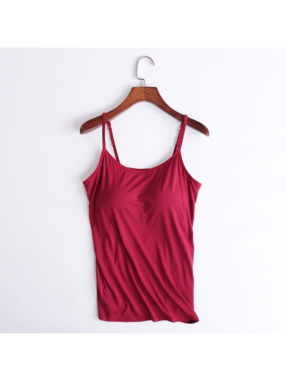 Built-in Bra Tank Tops Basic Cami Tanks Cotton Undershirt Shelf Bra Tank Tops Bra Tanks Adjustable Wider Strap Scoop Neck Crop Top Cotton Tank Top Basic Tee Casual Comfy Clothes Red L