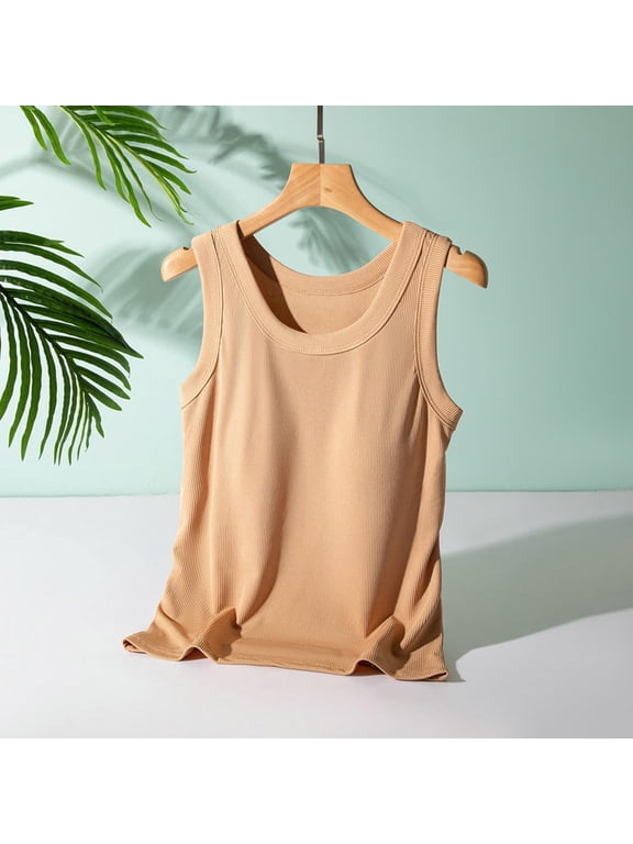 Built-in Bra Tank Tops Cami Shirt Summer Tops Sleeveless Casual Shirts Basic Cami Tanks Yoga Shirt Bra Tanks Basic Tee Cotton Tank Top Shelf Bra Tank Tops Camisole Padded Bra Gym Tops Khaki XXL
