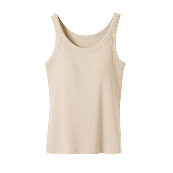 Built in Bra Tank Tops for Women Crewneck Camisole Tops Sleeveless Cami Shirts Ribbed Knit Fitted Basic Tees