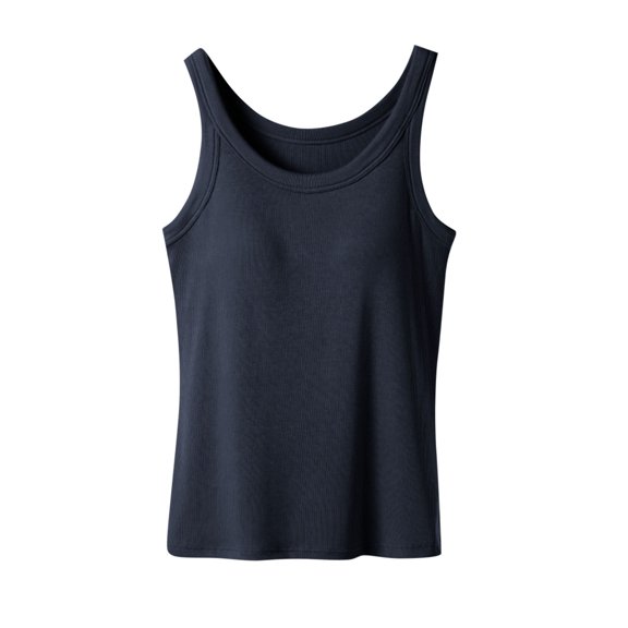 Built in Bra Tank Tops for Women Crewneck Camisole Tops Sleeveless Cami Shirts Ribbed Knit Fitted Basic Tees