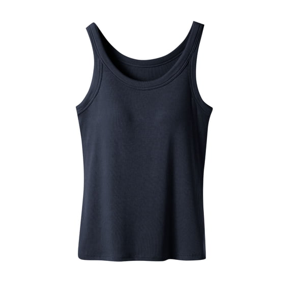 Built in Bra Tank Tops for Women Crewneck Camisole Tops Sleeveless Cami Shirts Ribbed Knit Fitted Basic Tees