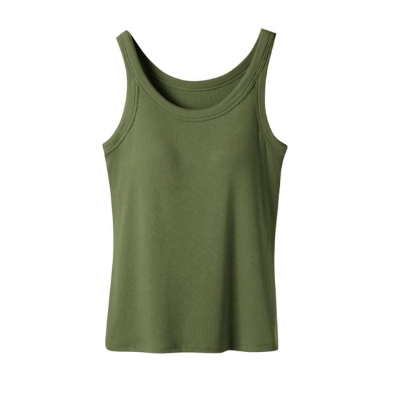 Built in Bra Tank Tops for Women Crewneck Camisole Tops Sleeveless Cami Shirts Ribbed Knit Fitted Basic Tees