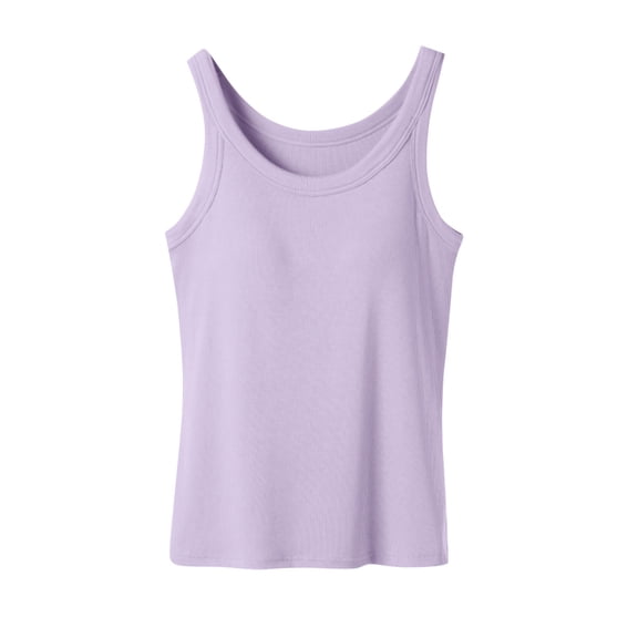 Built in Bra Tank Tops for Women Crewneck Camisole Tops Sleeveless Cami Shirts Ribbed Knit Fitted Basic Tees