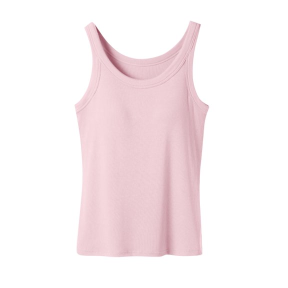 Built in Bra Tank Tops for Women Crewneck Camisole Tops Sleeveless Cami Shirts Ribbed Knit Fitted Basic Tees