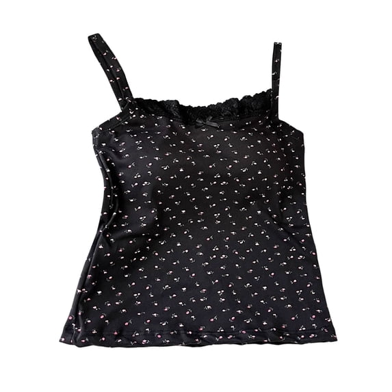 Built in Bra Tank Tops for Women - Lace V-Neck Camisole Shirt - Cute Floral Pattern Sleeveless Crop Tops