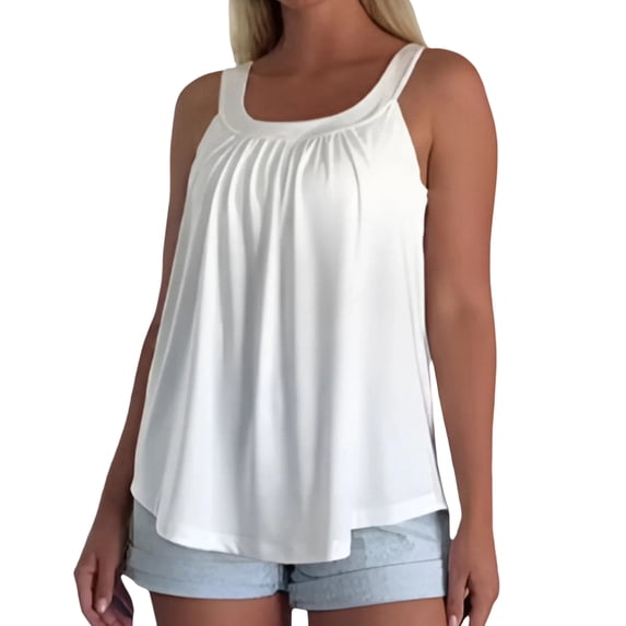 Built in Bra Tank Tops for Women Loose Fit Adjustable Straps Bra Summer Casual Sleeveless Scoop Neck Solid Color High Elastic Cami Shirts