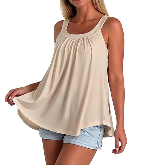 Built in Bra Tank Tops for Women Loose Fit Adjustable Straps Bra Summer Casual Sleeveless Scoop Neck Solid Color High Elastic Cami Shirts