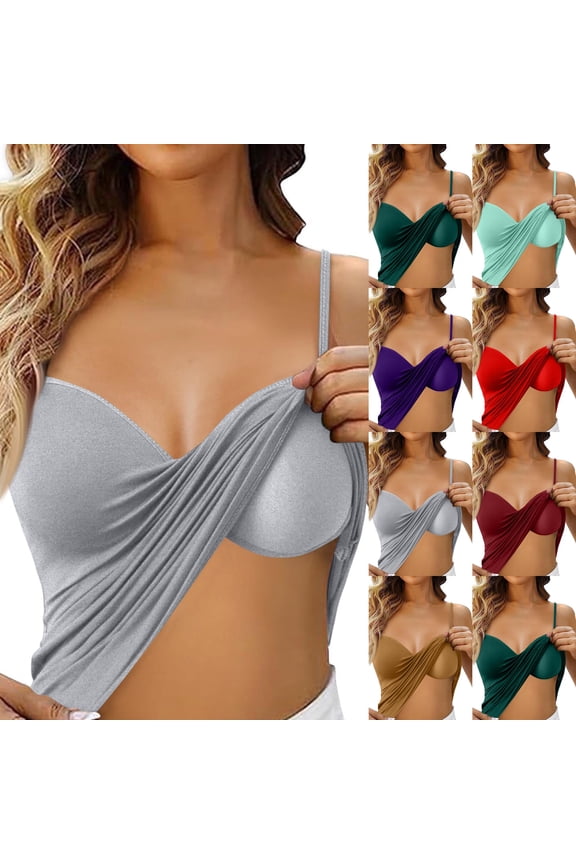 Built in Bra Tank Tops for Women No Underwire Workout Sports Padded Shirts Spaghetti Strap V Neck Camisole Tops ,5XL,Gray
