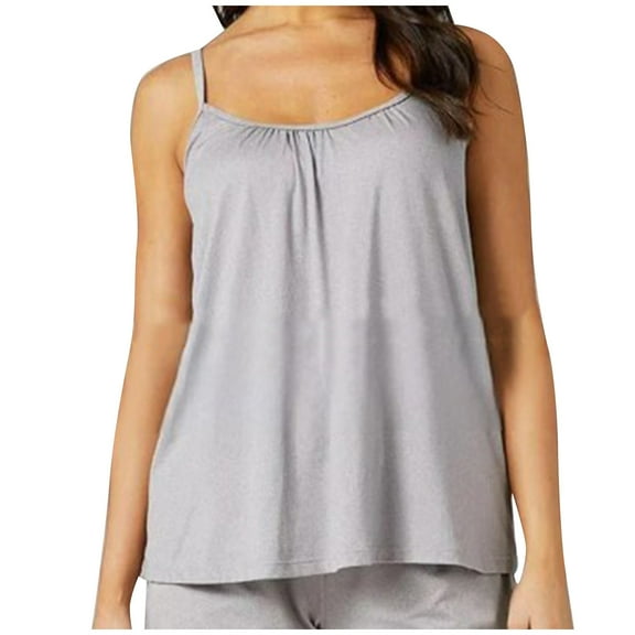 Built in Bra Tank Tops for Women Plus Size Wireless Casual Solid Loose Spaghetti Strap Camisoles Scoop Neck Sleeveless Modal Cami Top