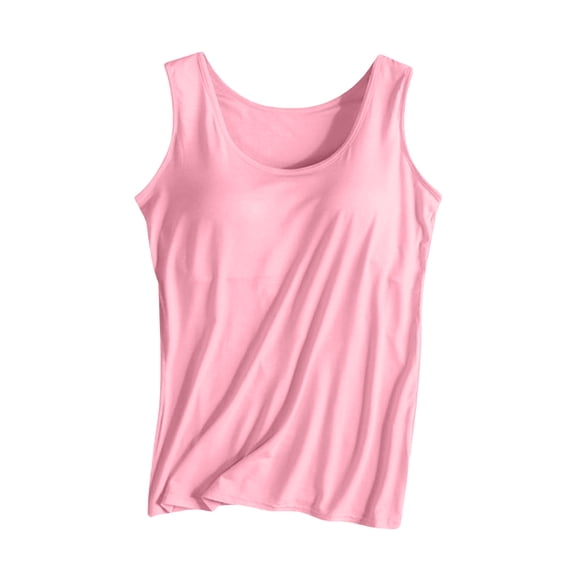 Built-in Bra Tank Tops for Women, Scoop Neck Sleeveless Camisole Shirts, Casual Basic Layering Vest, Stretch Soft Daily Wear Workout Tank Top, 5XL