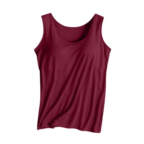 Built-in Bra Tank Tops for Women, Scoop Neck Sleeveless Camisole Shirts, Casual Basic Layering Vest, Stretch Soft Daily Wear Workout Tank Top, M