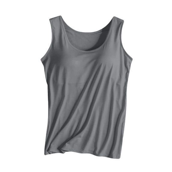 Built-in Bra Tank Tops for Women, Scoop Neck Sleeveless Camisole Shirts, Casual Basic Layering Vest, Stretch Soft Daily Wear Workout Tank Top, XL