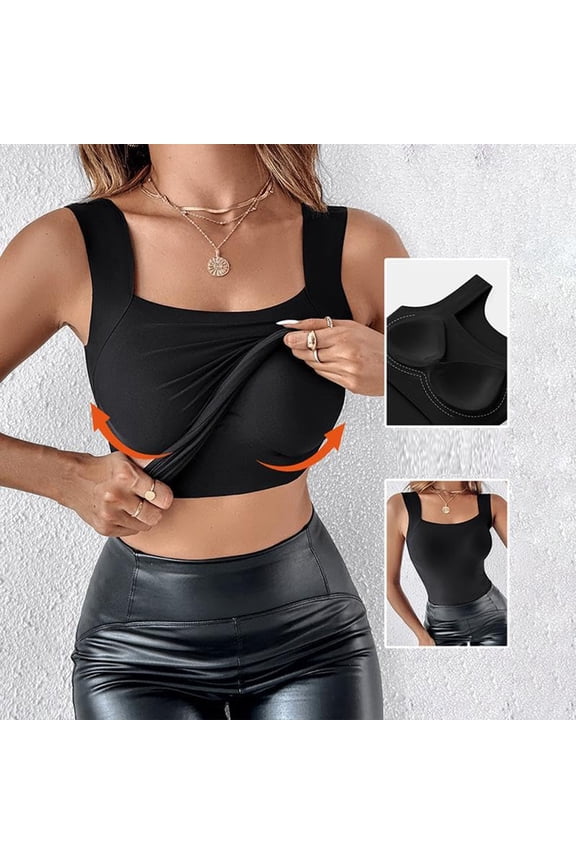 Built in Bra Tank Tops for Women - Seamless U Neck Shapewear Camisole, High Elasticity Sleeveless Slimming Top