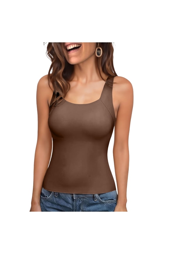 Built in Bra Tank Tops for Women - Seamless U Neck Shapewear Camisole, High Elasticity Sleeveless Slimming Top