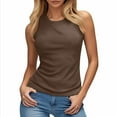 thumbnail image 1 of Built in Bra Tank Tops for Women Summer Ribbed Racerback Fitted Tanks Top Athletic Padded Shelf Bras Brown L, 1 of 5