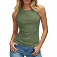 thumbnail image 1 of Built in Bra Tank Tops for Women Summer Ribbed Racerback Fitted Tanks Top Athletic Padded Shelf Bras Green M, 1 of 6